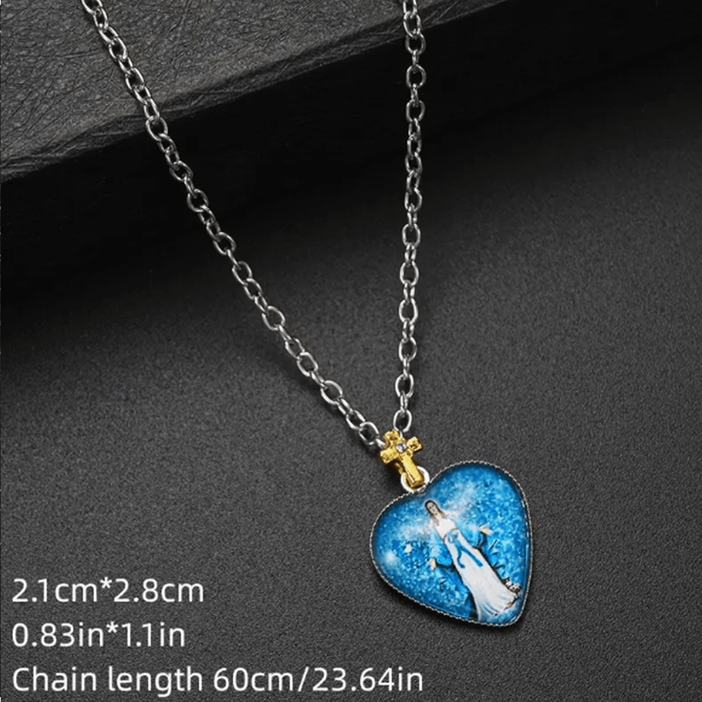 Classic Style Heart-shaped Virgin Mary Glass Pendant Necklace