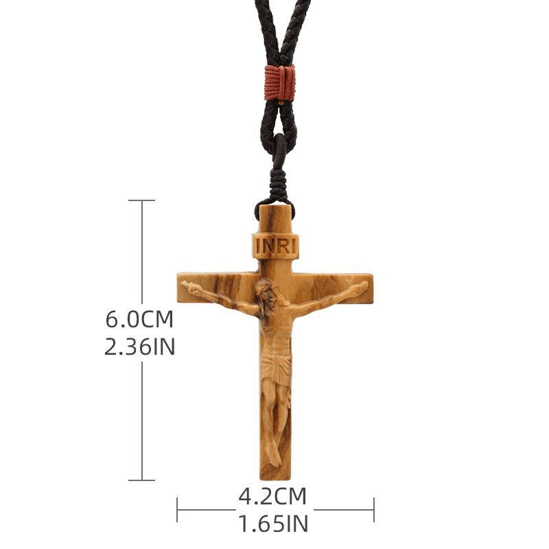 Jesus Crucifix Wooden Necklace