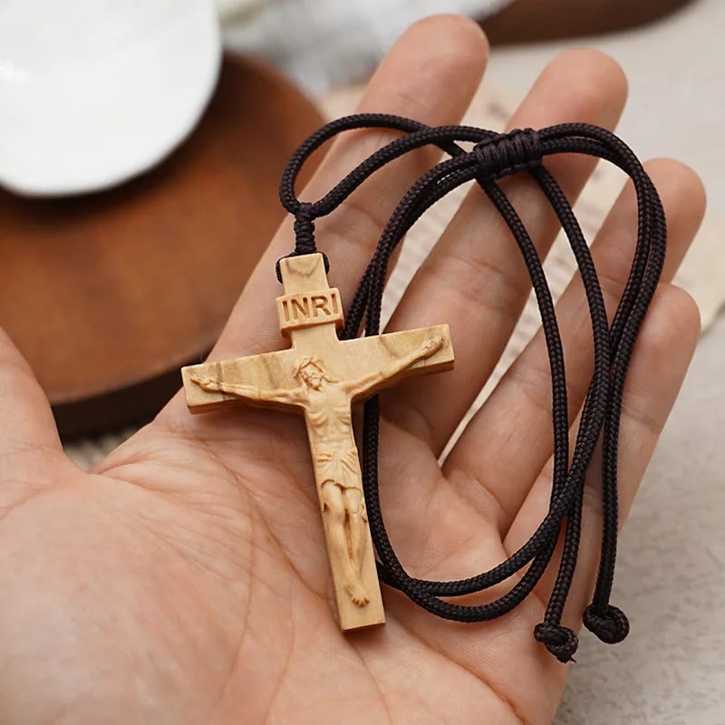 Jesus Crucifix Wooden Necklace