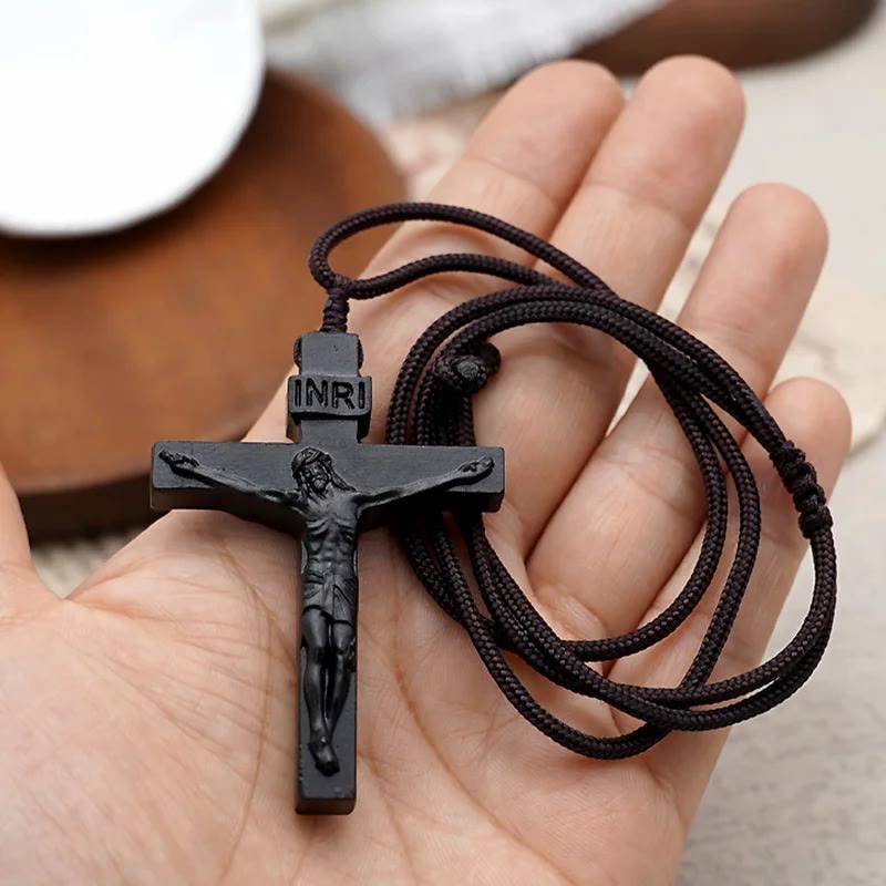 Jesus Crucifix Wooden Necklace
