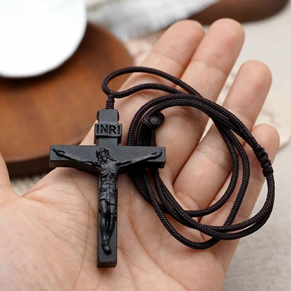 Jesus Crucifix Wooden Necklace