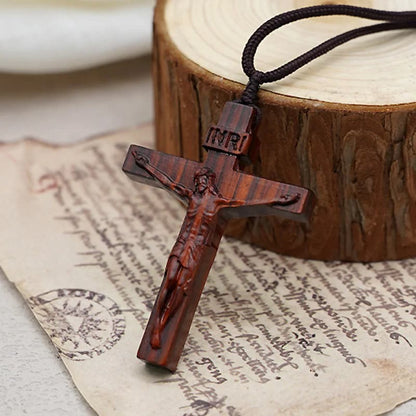 Jesus Crucifix Wooden Necklace