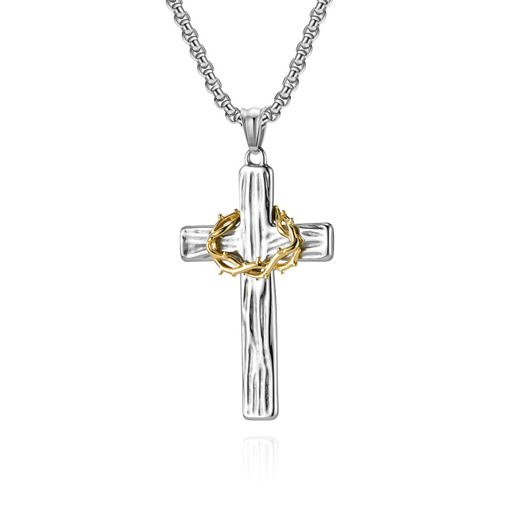Modern Style Jesus Crown Of Thorns Cross Sacred Protection Pendant Necklace