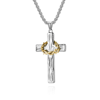 Modern Style Jesus Crown Of Thorns Cross Sacred Protection Pendant Necklace