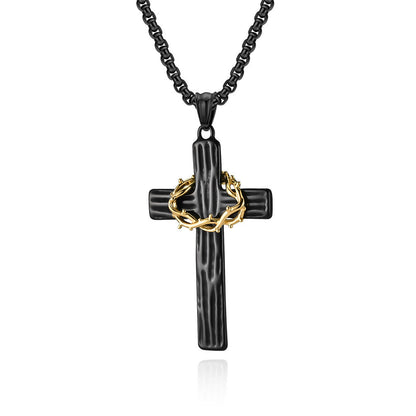 Modern Style Jesus Crown Of Thorns Cross Sacred Protection Pendant Necklace