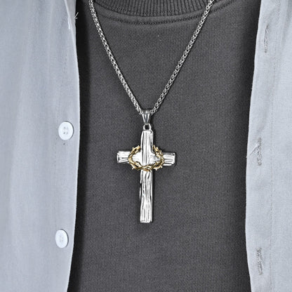 Modern Style Jesus Crown Of Thorns Cross Sacred Protection Pendant Necklace