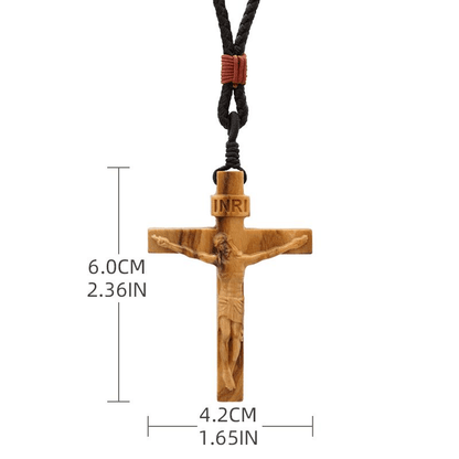 Jesus Crucifix Wooden Necklace