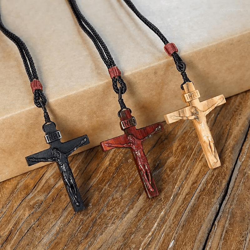 Jesus Crucifix Wooden Necklace