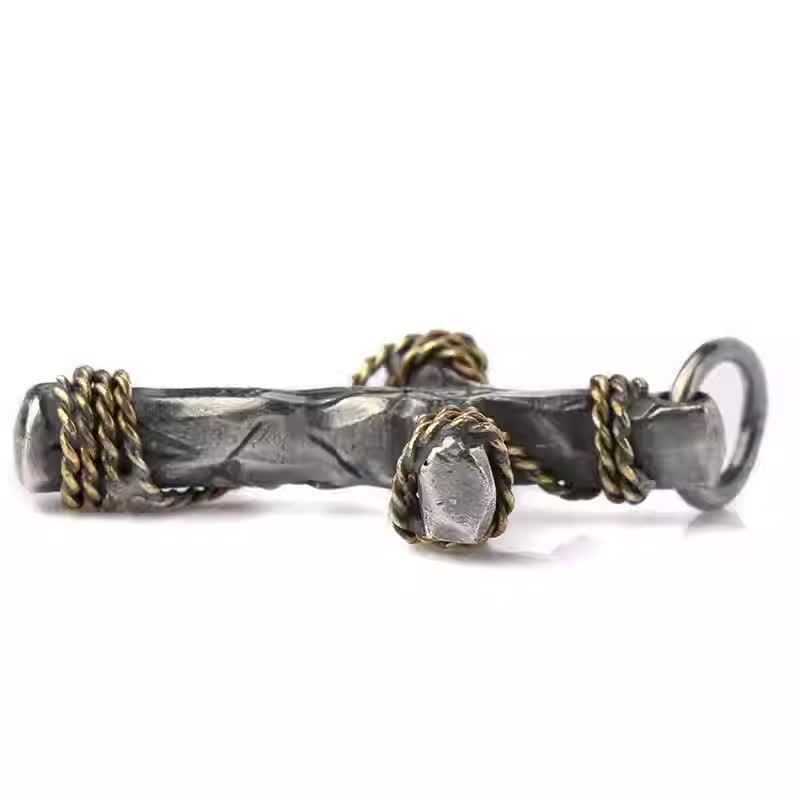 Exquisite 925 Sterling Silver and Brass Rope Forged Cross Necklace